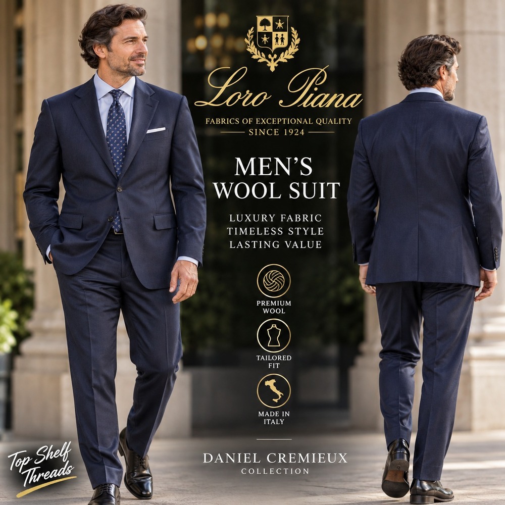 Loro Piana Daniel Cremieux Men 46R Navy Super 170s Wool 2 Piece Suit Made Italy